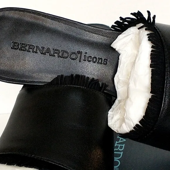 Like New Bernardo Icons Genuine Leather Blane 1 Fringed Block Heel Mules Size 9