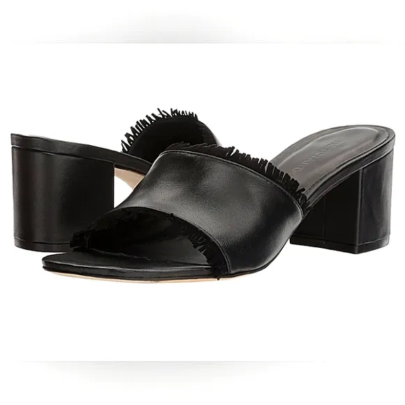 Like New Bernardo Icons Genuine Leather Blane 1 Fringed Block Heel Mules Size 9