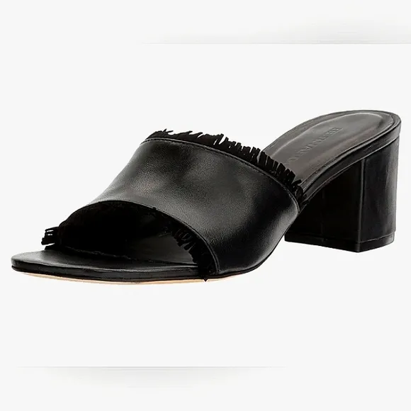 Like New Bernardo Icons Genuine Leather Blane 1 Fringed Block Heel Mules Size 9