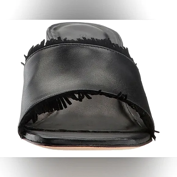 Like New Bernardo Icons Genuine Leather Blane 1 Fringed Block Heel Mules Size 9