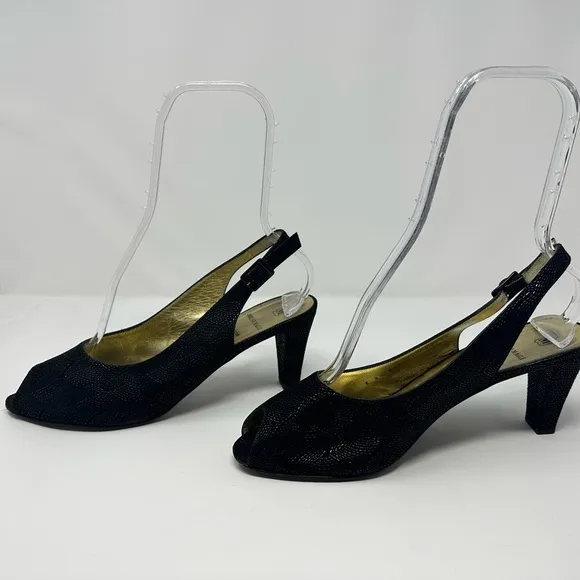 Like New Bruno Magli Black Embossed Slingback heels