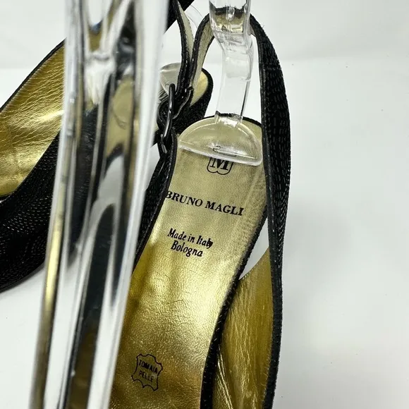 Like New Bruno Magli Black Embossed Slingback heels