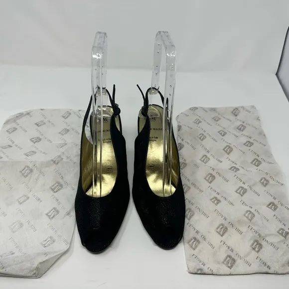 Like New Bruno Magli Black Embossed Slingback heels