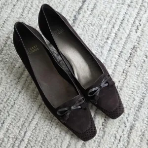 LIKE NEW Stuart Weitzman Brown Perforated Suede Kitten Heels Size 10