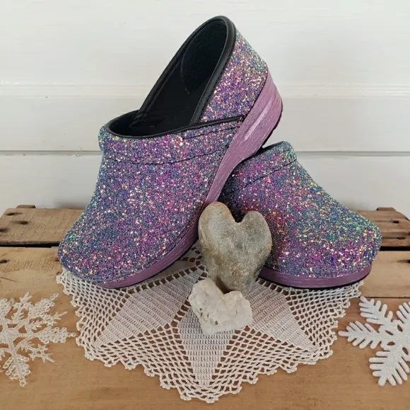 Lilac Dansko Glitter Pro Clogs Lavender Sparkle Fairycore Boho Bling Festival 💜