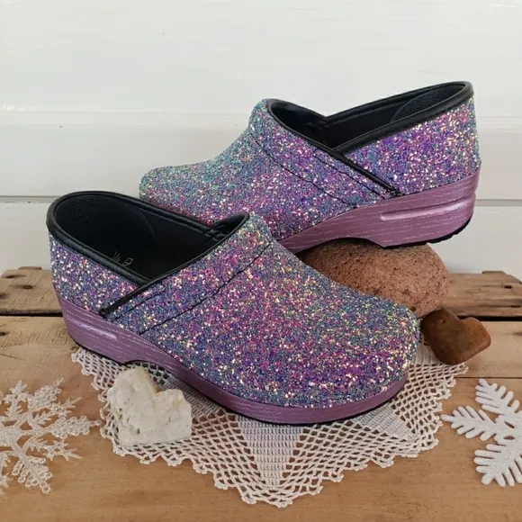 Lilac Dansko Glitter Pro Clogs Lavender Sparkle Fairycore Boho Bling Festival 💜