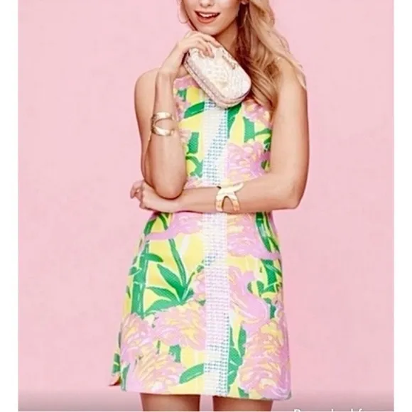Lilly Pulitzer Sleeveless Dress Flamingo Pink Green Size XL 14-16