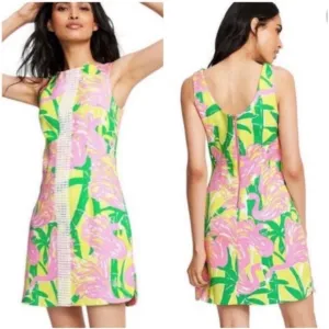 Lilly Pulitzer Sleeveless Dress Flamingo Pink Green Size XL 14-16