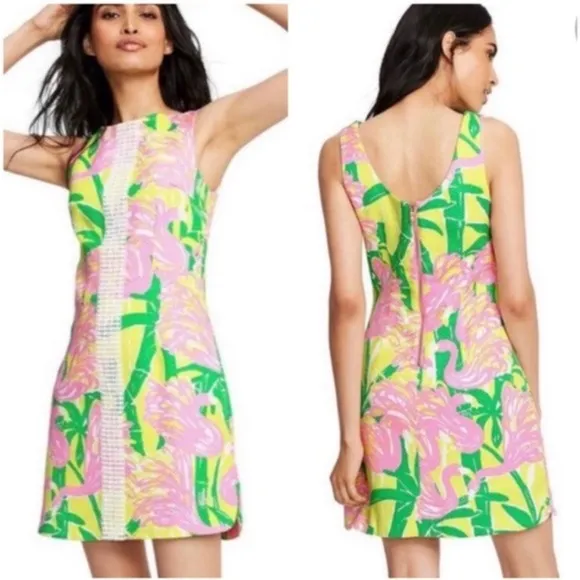 Lilly Pulitzer Sleeveless Dress Flamingo Pink Green Size XL 14-16