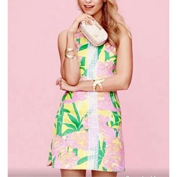 Lilly Pulitzer Sleeveless Dress Flamingo Pink Green Size XL 14-16