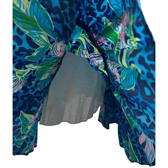 Lilly Pulitzer Womens Vintage Blue Green Floral Hawaiian Fit &amp; Flare Midi Dress