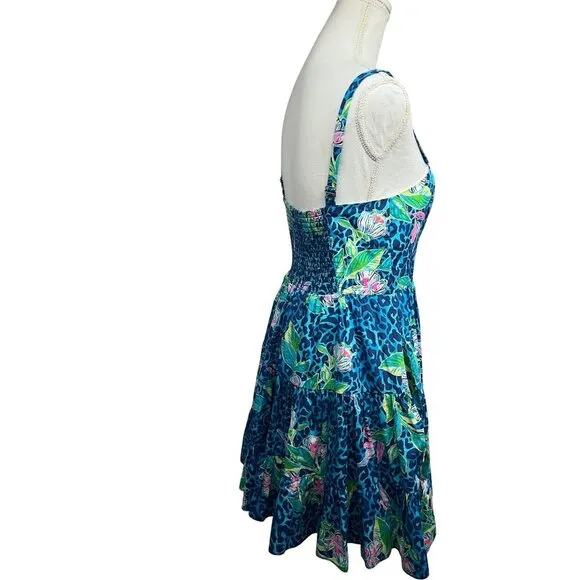 Lilly Pulitzer Womens Vintage Blue Green Floral Hawaiian Fit &amp; Flare Midi Dress
