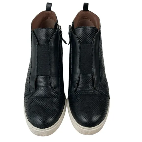 Linea Paolo Felicia Black Perforated Leather Wedge Sneaker, Size 8
