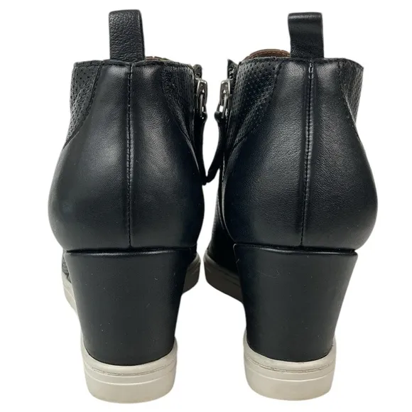 Linea Paolo Felicia Black Perforated Leather Wedge Sneaker, Size 8