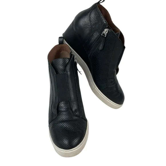 Linea Paolo Felicia Black Perforated Leather Wedge Sneaker, Size 8