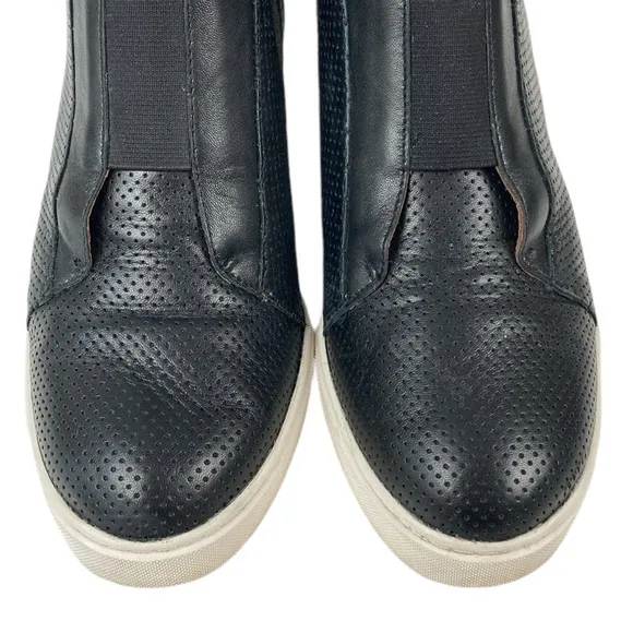 Linea Paolo Felicia Black Perforated Leather Wedge Sneaker, Size 8