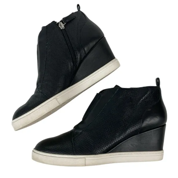 Linea Paolo Felicia Black Perforated Leather Wedge Sneaker, Size 8
