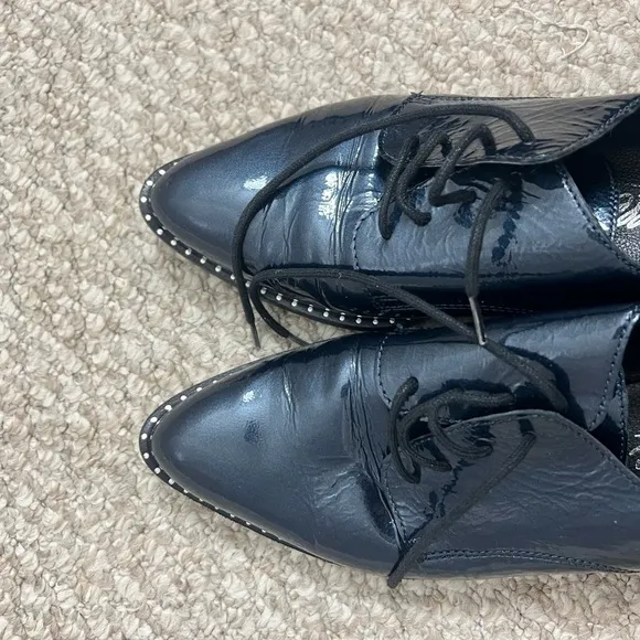 l’intervalle oxfords lace up blue black silver studded size 40 pointed toe