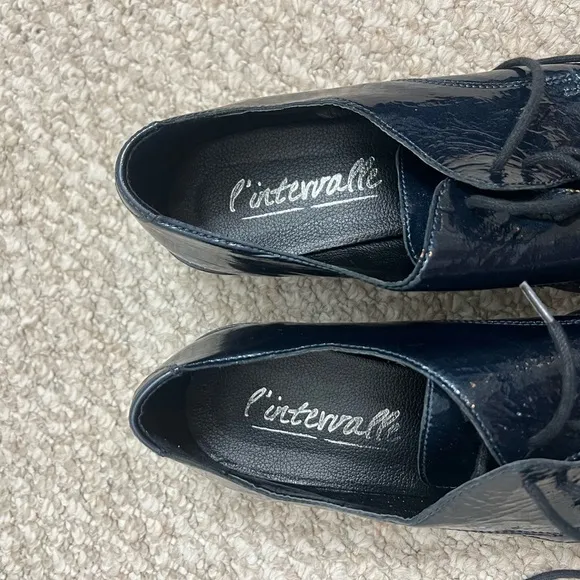 l’intervalle oxfords lace up blue black silver studded size 40 pointed toe