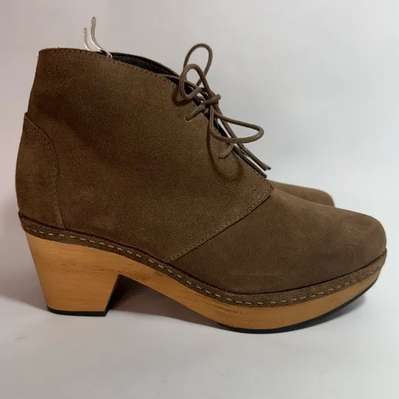 Lisa b. Mushroom Suede Leather Platform Clogs Ankle Booties
