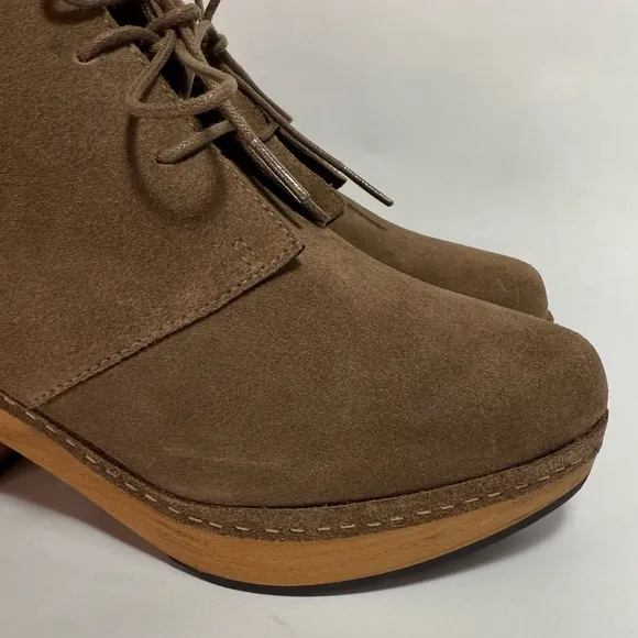 Lisa b. Mushroom Suede Leather Platform Clogs Ankle Booties