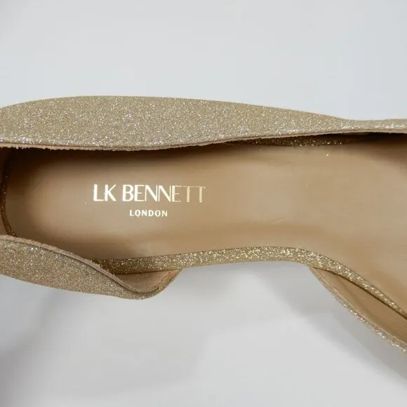 L.K. BENNETT Hazel D'Orsay Courts Pumps Kitten Heels 9 39 Champagne Glitter NEW