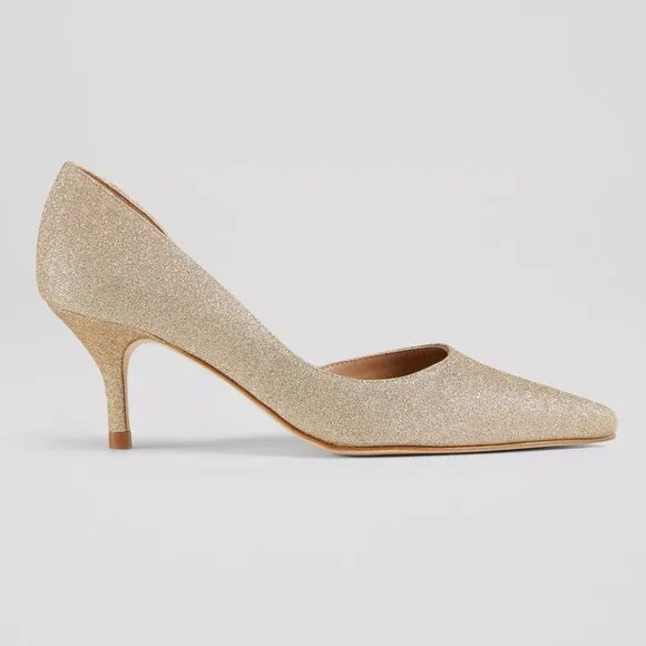 L.K. BENNETT Hazel D'Orsay Courts Pumps Kitten Heels 9 39 Champagne Glitter NEW