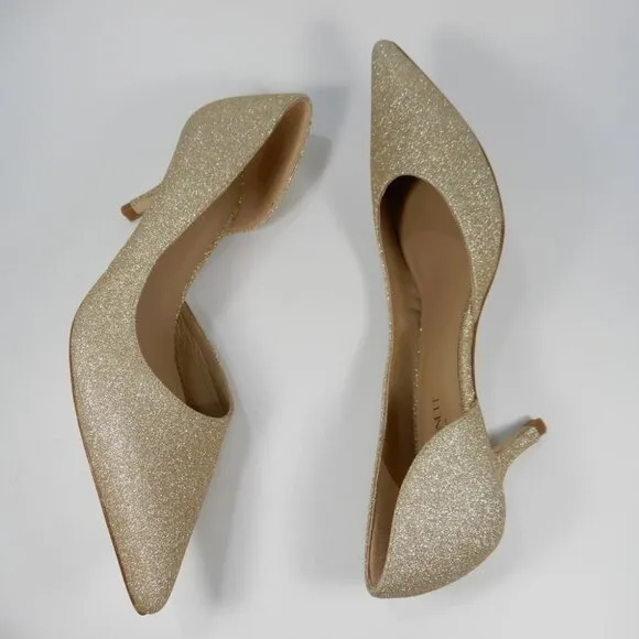 L.K. BENNETT Hazel D'Orsay Courts Pumps Kitten Heels 9 39 Champagne Glitter NEW