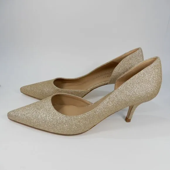 L.K. BENNETT Hazel D'Orsay Courts Pumps Kitten Heels 9 39 Champagne Glitter NEW