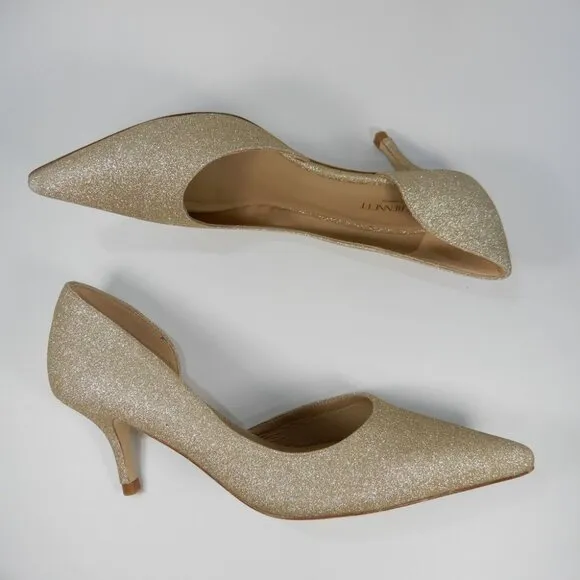 L.K. BENNETT Hazel D'Orsay Courts Pumps Kitten Heels 9 39 Champagne Glitter NEW