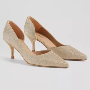 L.K. BENNETT Hazel D'Orsay Courts Pumps Kitten Heels 9 39 Champagne Glitter NEW