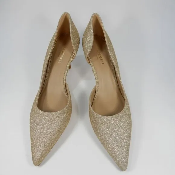 L.K. BENNETT Hazel D'Orsay Courts Pumps Kitten Heels 9 39 Champagne Glitter NEW