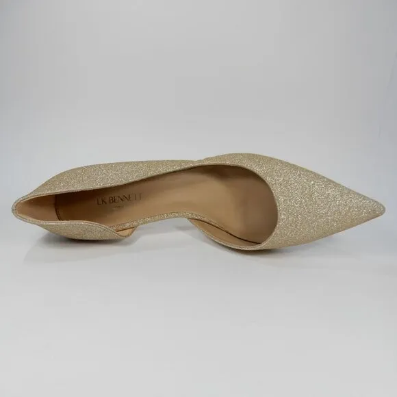 L.K. BENNETT Hazel D'Orsay Courts Pumps Kitten Heels 9 39 Champagne Glitter NEW