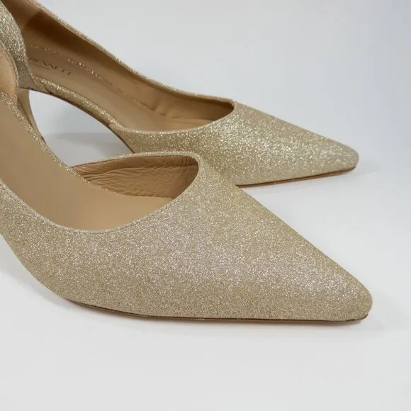 L.K. BENNETT Hazel D'Orsay Courts Pumps Kitten Heels 9 39 Champagne Glitter NEW