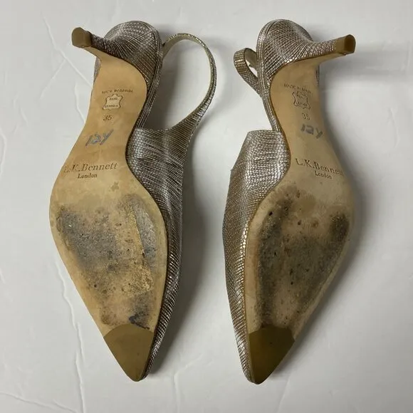 L.K. Bennett Textured Slingback Metallic Heels Rose Gold Sz 35 (EU)