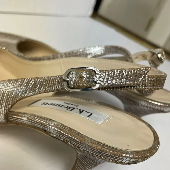 L.K. Bennett Textured Slingback Metallic Heels Rose Gold Sz 35 (EU)