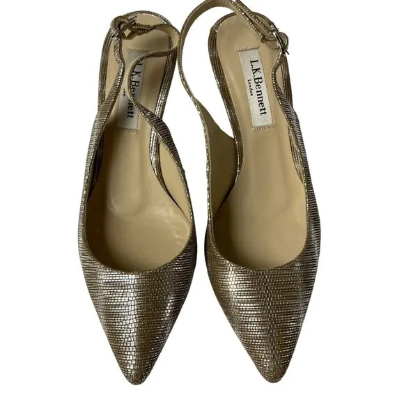 L.K. Bennett Textured Slingback Metallic Heels Rose Gold Sz 35 (EU)