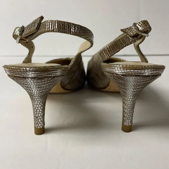 L.K. Bennett Textured Slingback Metallic Heels Rose Gold Sz 35 (EU)