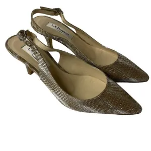 L.K. Bennett Textured Slingback Metallic Heels Rose Gold Sz 35 (EU)