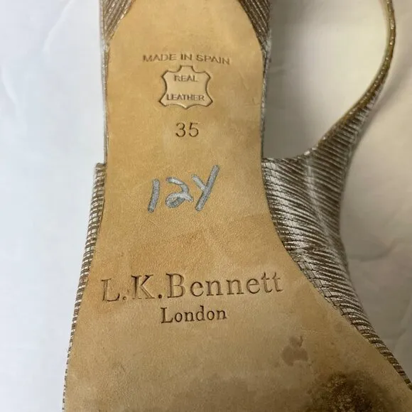 L.K. Bennett Textured Slingback Metallic Heels Rose Gold Sz 35 (EU)
