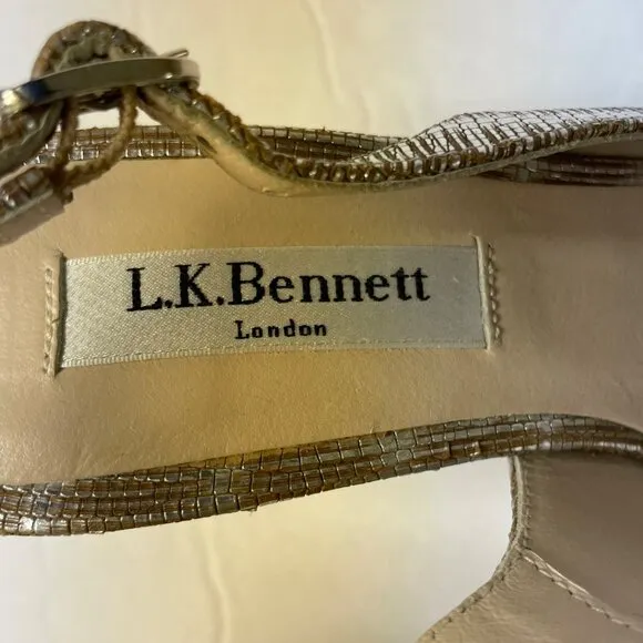 L.K. Bennett Textured Slingback Metallic Heels Rose Gold Sz 35 (EU)
