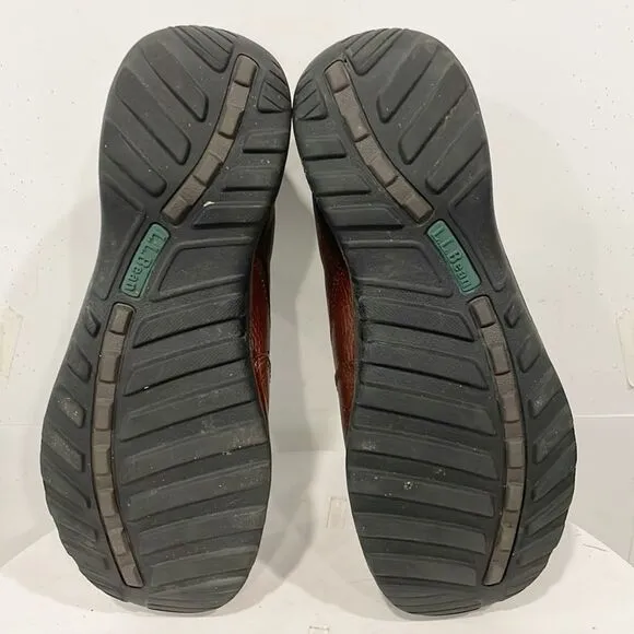 LL Bean Men Mocs Genuine Leather Stain Water Resistant Brown 9.5W Slip On
