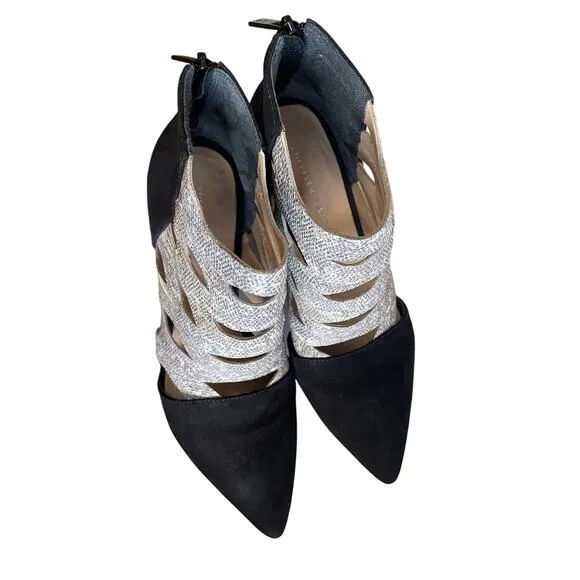 LOEFFLER RANDALL Cleo Embossed Lizard and Nubuck Kitten Heels Size 7