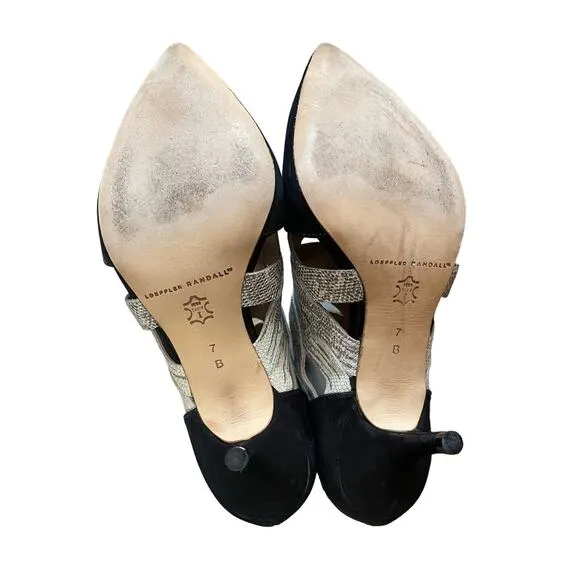 LOEFFLER RANDALL Cleo Embossed Lizard and Nubuck Kitten Heels Size 7