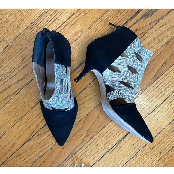 LOEFFLER RANDALL Cleo Embossed Lizard and Nubuck Kitten Heels Size 7