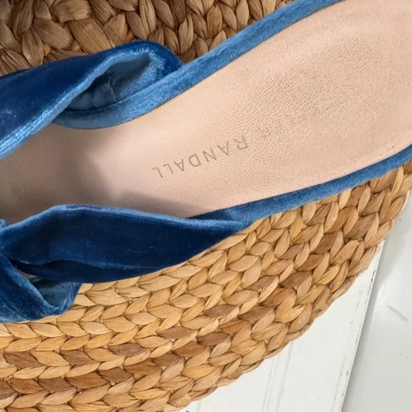 Loeffler Randall Coco Velvet Knotted Mules Block Heels Royal Blue 6.5