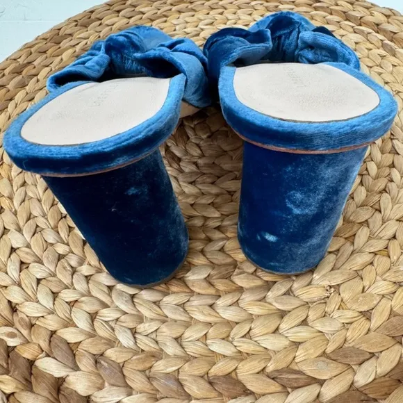Loeffler Randall Coco Velvet Knotted Mules Block Heels Royal Blue 6.5