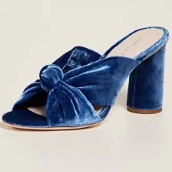 Loeffler Randall Coco Velvet Knotted Mules Block Heels Royal Blue 6.5