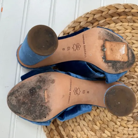 Loeffler Randall Coco Velvet Knotted Mules Block Heels Royal Blue 6.5