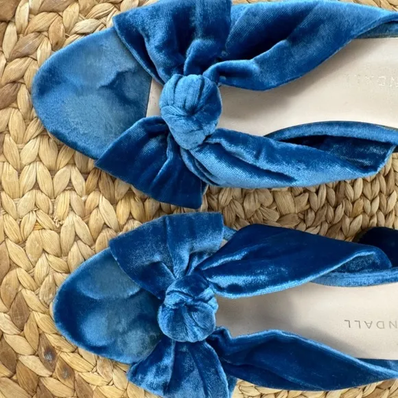 Loeffler Randall Coco Velvet Knotted Mules Block Heels Royal Blue 6.5